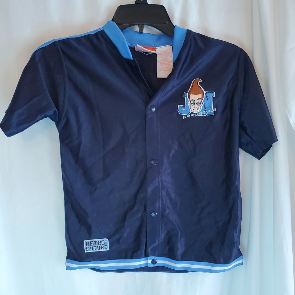 Nickelodeon Jimmy Neutron Retro Future Boys Blue snap Down‎ Shirt vtg
